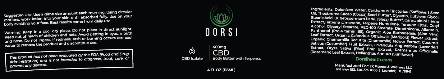 400mg Organic CBD Shea Body Butter Luxury Cream With Terpenes